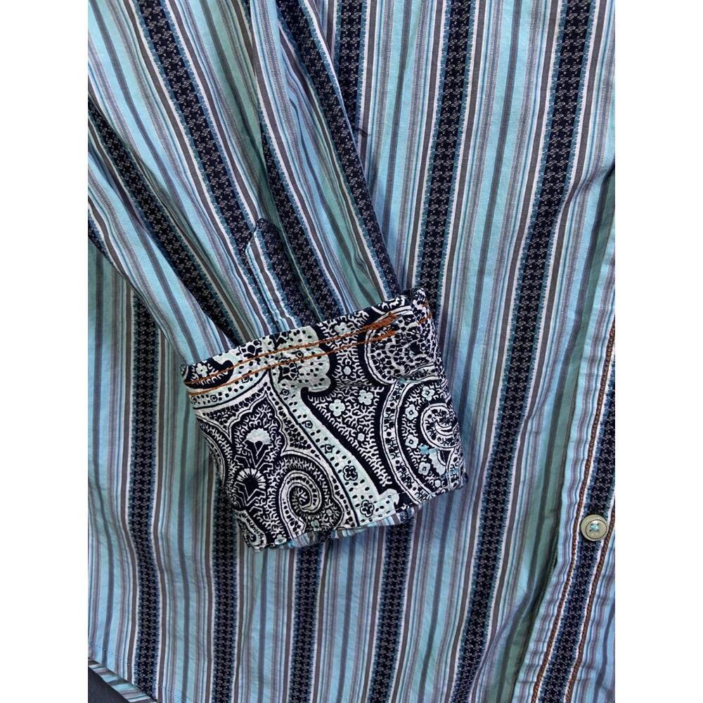 Robert Graham Mens Button Up Shirt Multicolor Stripe Flip Cuff  100% Cotton XL - Picture 9 of 13
